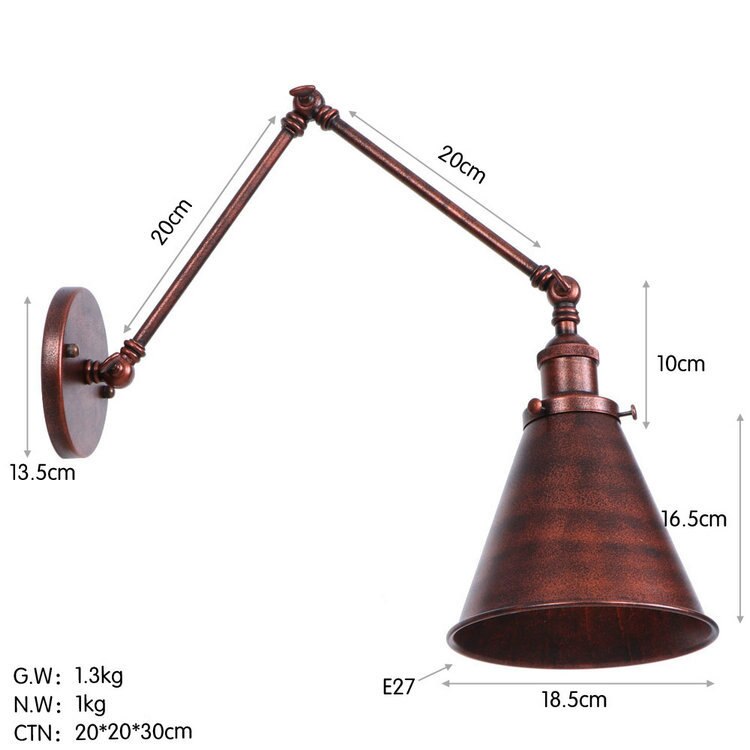 SkandiShop Adjustable Wall Lamp Sconce Iron Loft